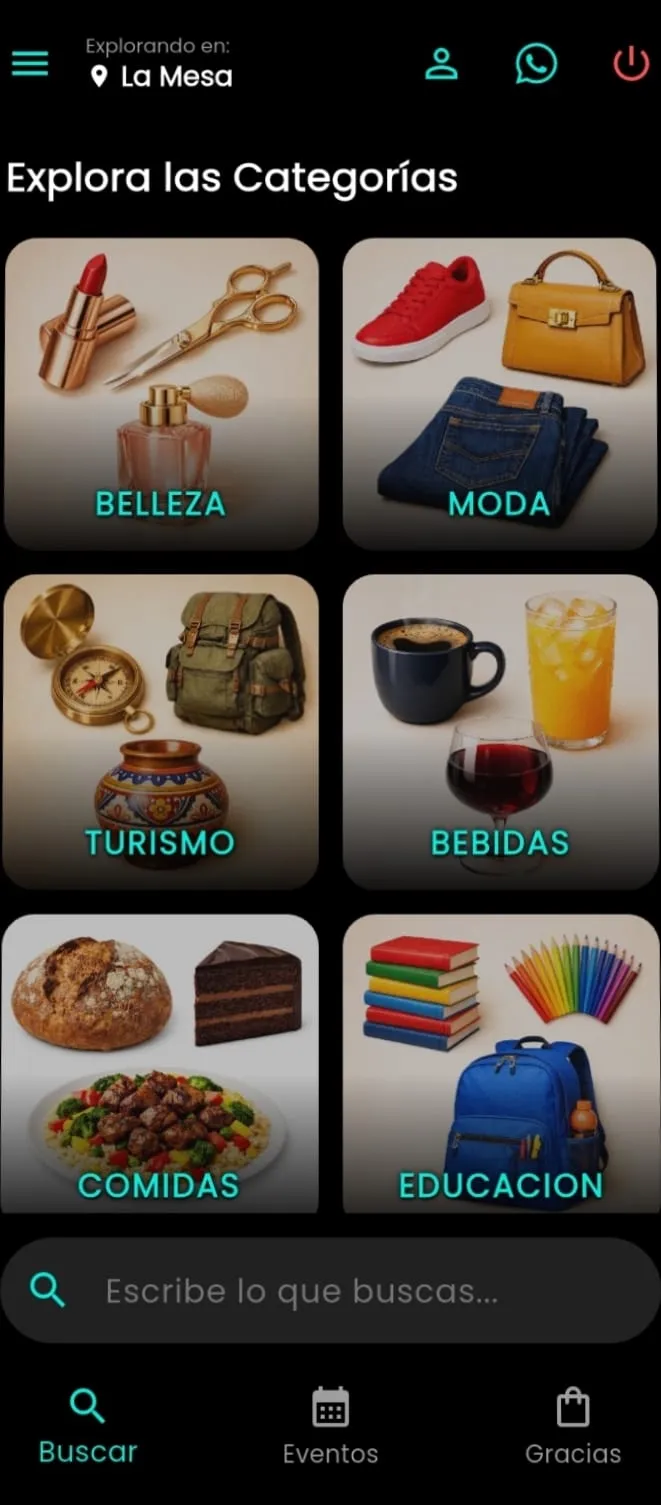 Pantalla de categorías Zentro